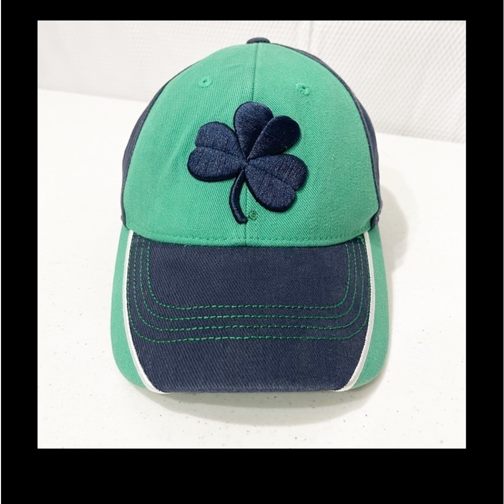 Notre Dame large clover logo baseball cap Adult size. Navy and green.